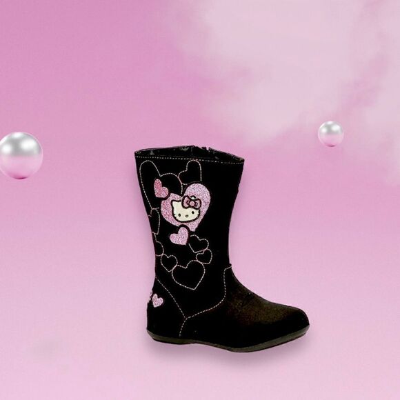 Hello Kitty Booties NEW Pink Glitter Embroidered Hearts NEW Baby Toddler Size 6 - Picture 8 of 8